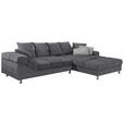 ECKSOFA Dunkelgrau Webstoff  - Dunkelgrau/Silberfarben, Design, Textil/Metall (337/228cm) - Carryhome