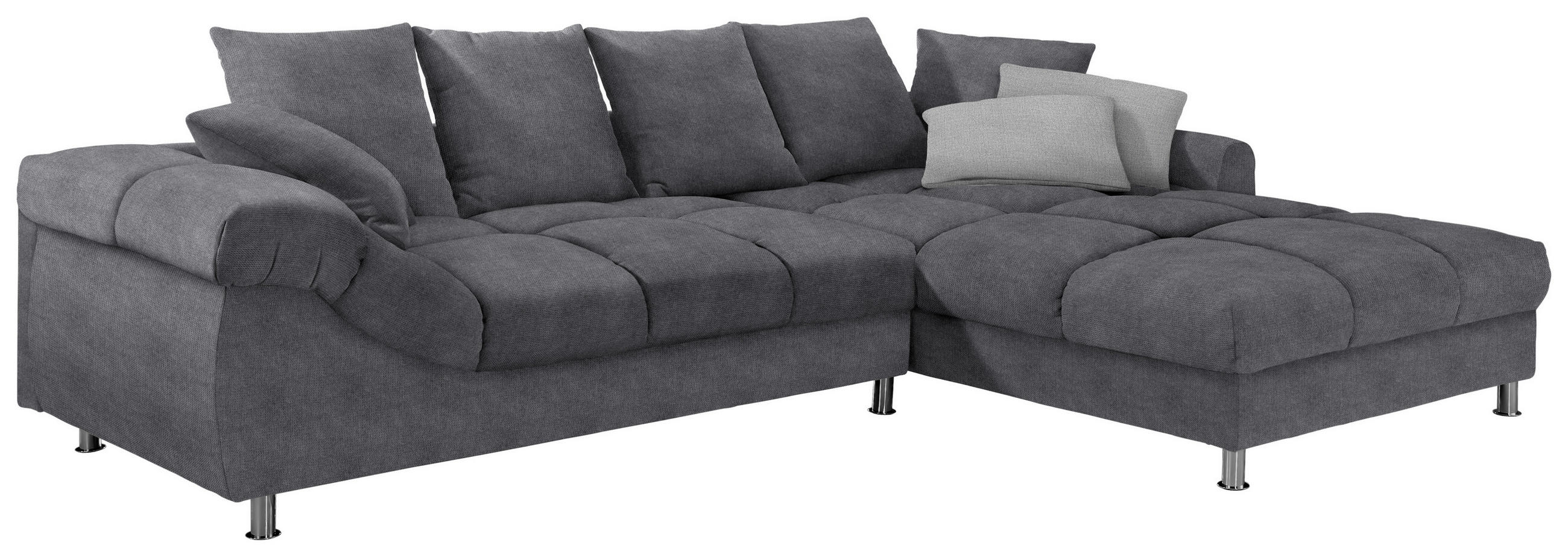 ECKSOFA Dunkelgrau Webstoff  - Dunkelgrau/Silberfarben, Design, Textil/Metall (337/228cm) - Carryhome