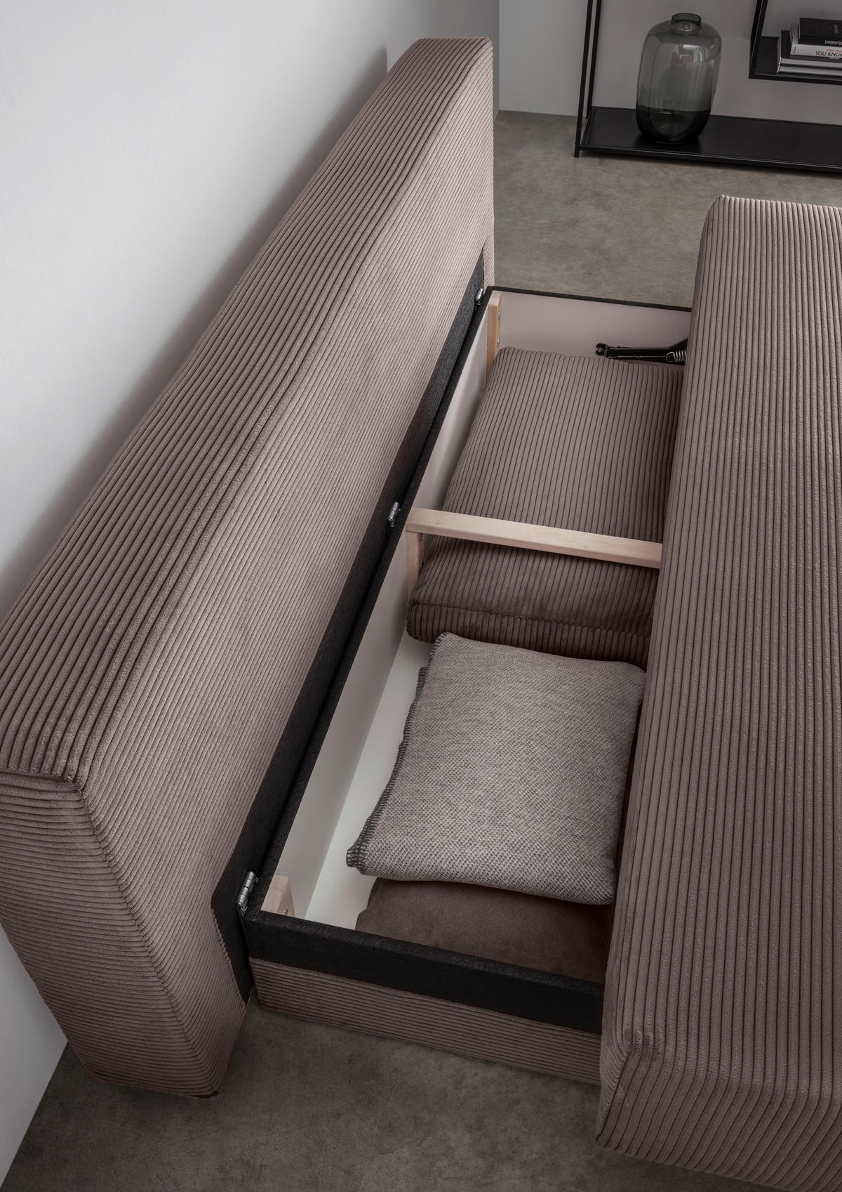 SCHLAFSOFA in Cord Graubraun  - Graubraun/Schwarz, Modern, Textil/Metall (198/90/100cm) - Livetastic