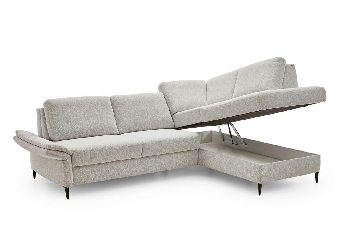 ECKSOFA Webstoff Ecru  - Ecru/Schwarz, Konventionell, Textil/Metall (277/201cm) - Dieter Knoll