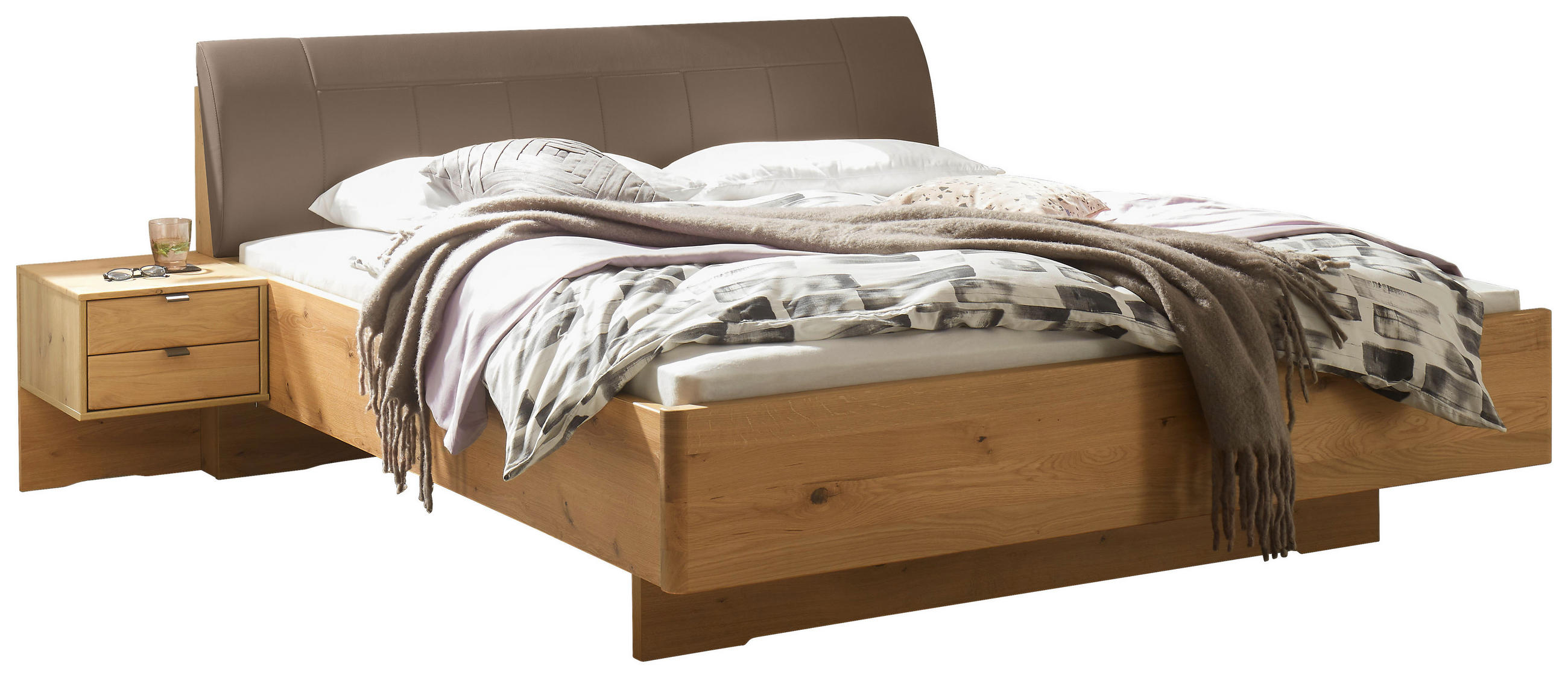 BETTANLAGE - Eiche Bianco/Braun, Natur, Holz/Textil (180/200cm) - Linea Natura
