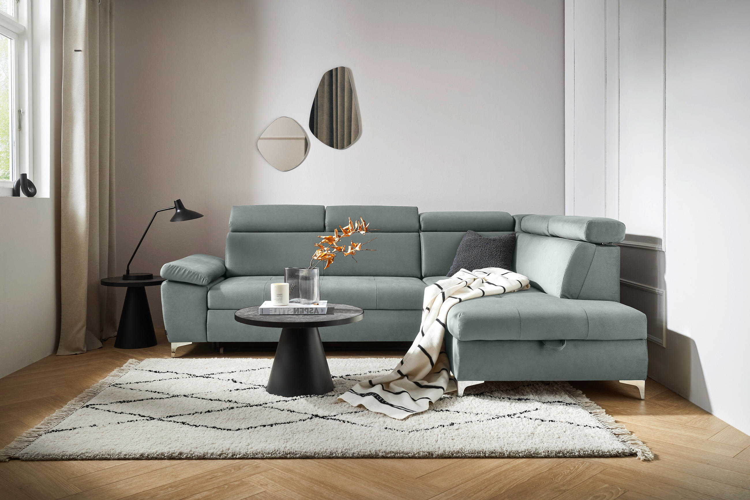 ECKSOFA Mintgrün Mikrofaser  - Chromfarben/Mintgrün, KONVENTIONELL, Textil/Metall (271/206cm) - Carryhome