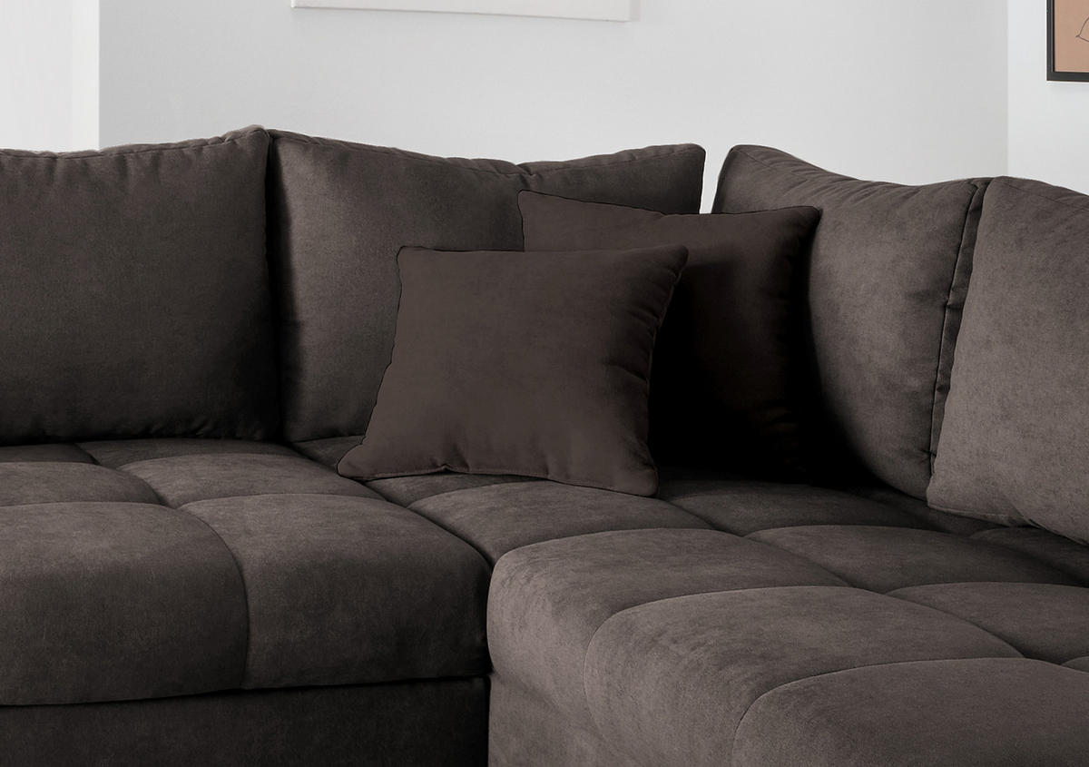 ECKSCHLAFSOFA in Dunkelbraun Textil   - Dunkelbraun/Silberfarben, Design, Holz/Textil (298/202cm) - MID.YOU