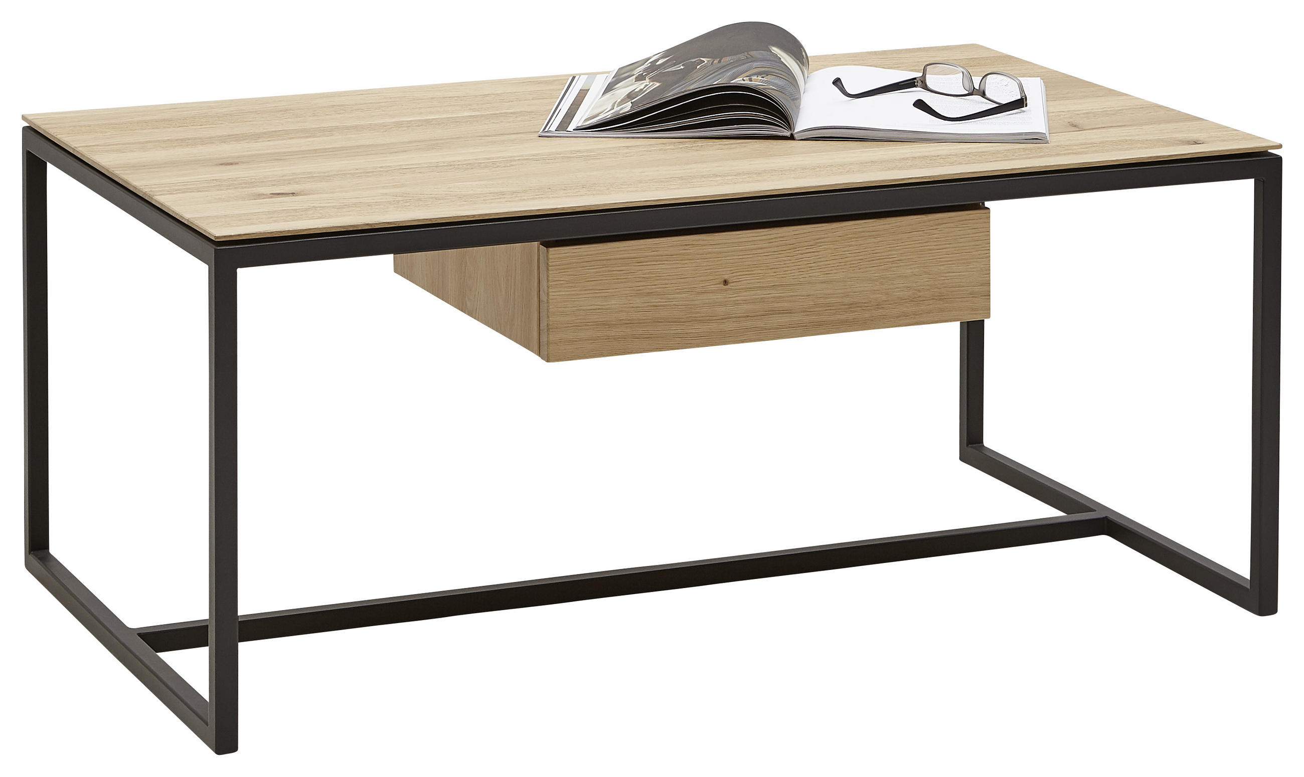 COUCHTISCH Wildeiche massiv rechteckig Eichefarben 100/60/43 cm - Eichefarben/Schwarz, Design, Holz/Metall (100/60/43cm) - Valnatura