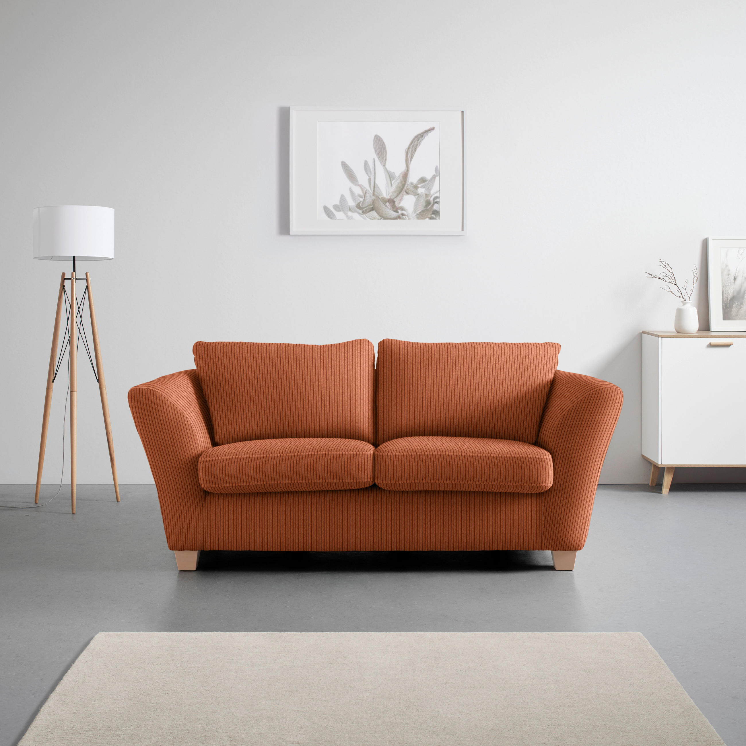 2-SITZER-SOFA in Cord Koralle  - Koralle/Naturfarben, Holz/Textil (190/70-85/95cm) - MID.YOU