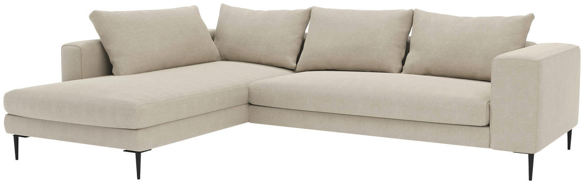 ECKSOFA in Struktur Beige  210/295 cm  - Beige/Schwarz, MODERN, Textil/Metall (210/295cm) - Trendmanufaktur