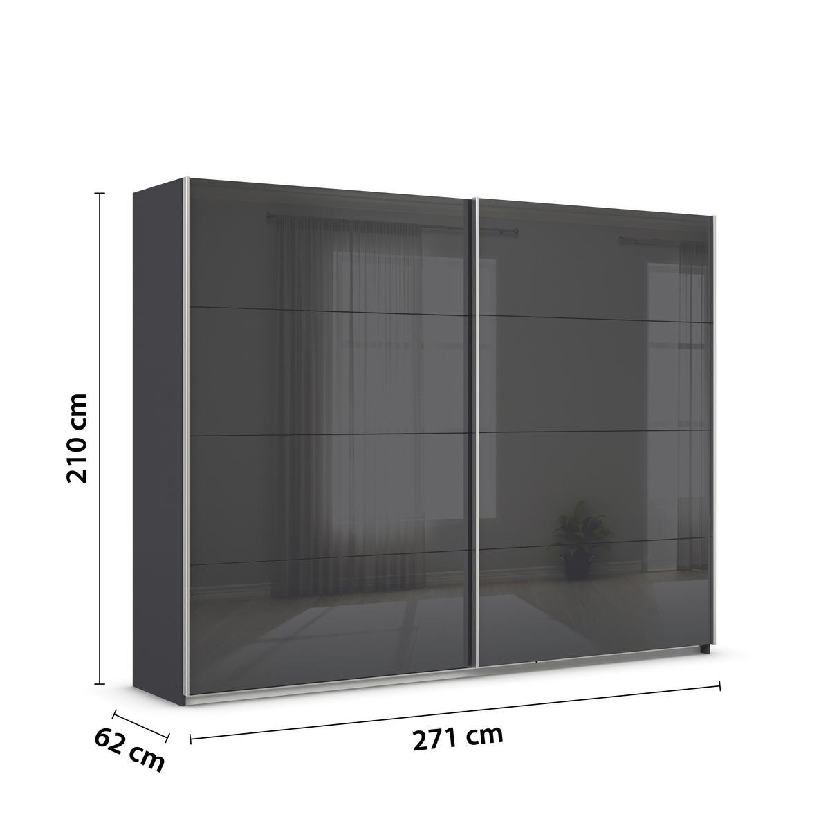 SCHWEBETÜRENSCHRANK Grau  - Alufarben/Grau, Konventionell, Glas/Holzwerkstoff (271/210/62cm) - Xora