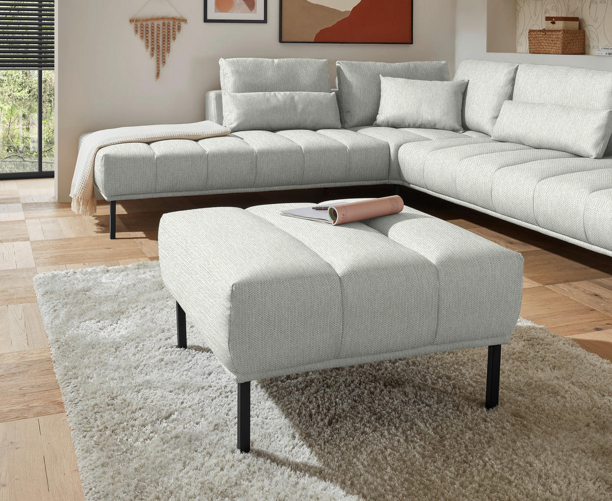 ECKSOFA Flachgewebe Weiss  - Weiss/Schwarz, Design, Textil/Metall (270/308cm) - Pure Home Lifestyle