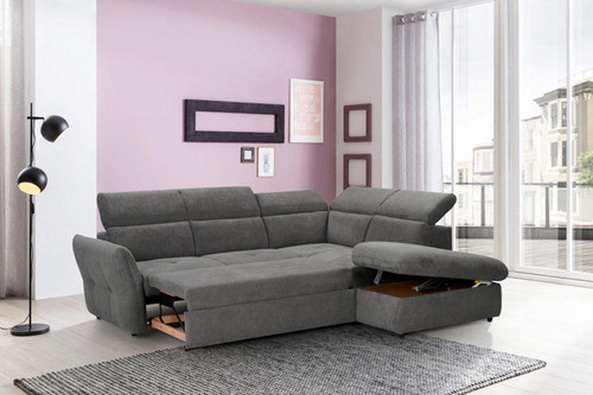 ECKSOFA in Mikrofaser Dunkelgrau  254/224 cm  - Dunkelgrau/Schwarz, Design, Kunststoff/Textil (254/224cm) - Stylife
