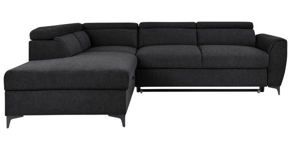 ECKSOFA Schwarz Velours  inkl. Bettkasten, Schlaffunktion, Rücken echt, Kopfteilverstellung, Liegefläche im Originalstoff  - Schwarz, KONVENTIONELL, Textil/Metall (217/255cm) - Carryhome