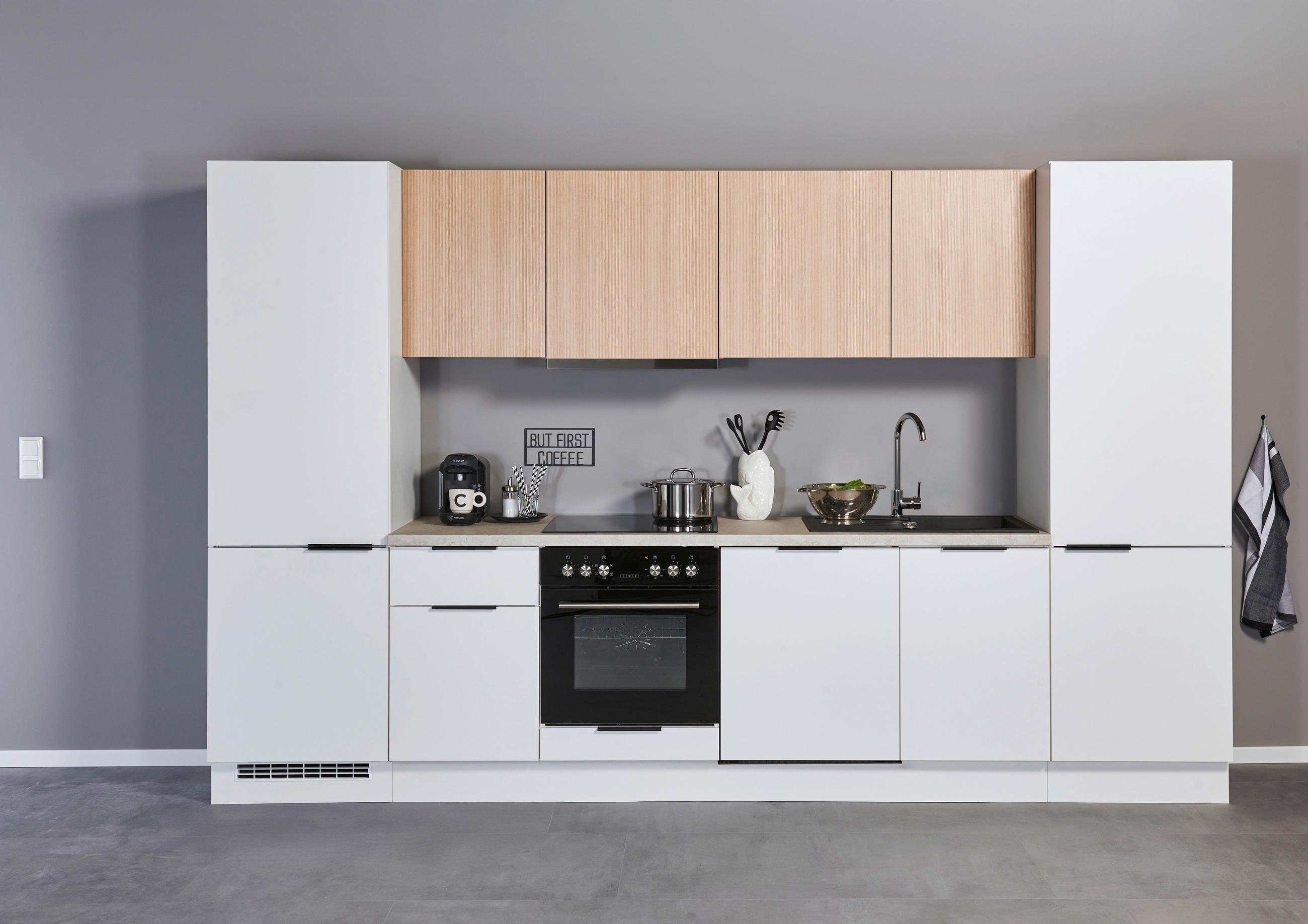 KÜCHENLEERBLOCK 340 cm   in Weiß, Eichefarben  - Eichefarben/Beige, Design, Holzwerkstoff/Metall (340cm) - MID.YOU