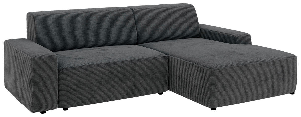 ECKSOFA in Cord Dunkelgrau  - Dunkelgrau/Schwarz, Modern, Kunststoff/Textil (246/162cm) - Trendmanufaktur