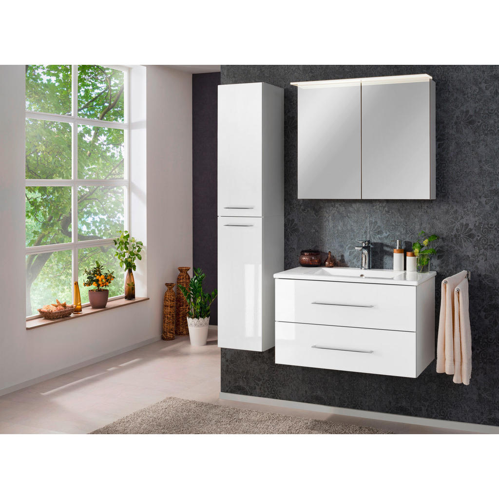 Thumbnail - Voleo Hochschrank Lara, Weiß, Glas, 4 Fächer, 30x159x32 cm, Made in Germany, Zusatzausstattung erhältlich, hängend, Type...