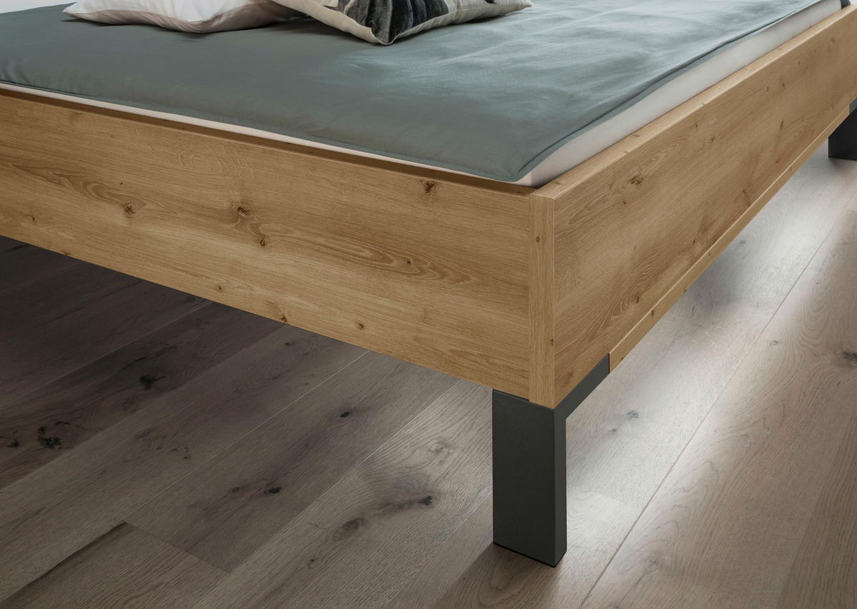 BETT 140/200 cm  in Champagner, Eiche Bianco  - Schieferfarben/Eiche Bianco, KONVENTIONELL, Holzwerkstoff/Textil (140/200cm) - Dieter Knoll
