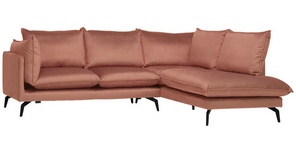 ECKSOFA Orange Samt - Schwarz/Orange, Design, Textil/Metall (241/200cm) - Carryhome