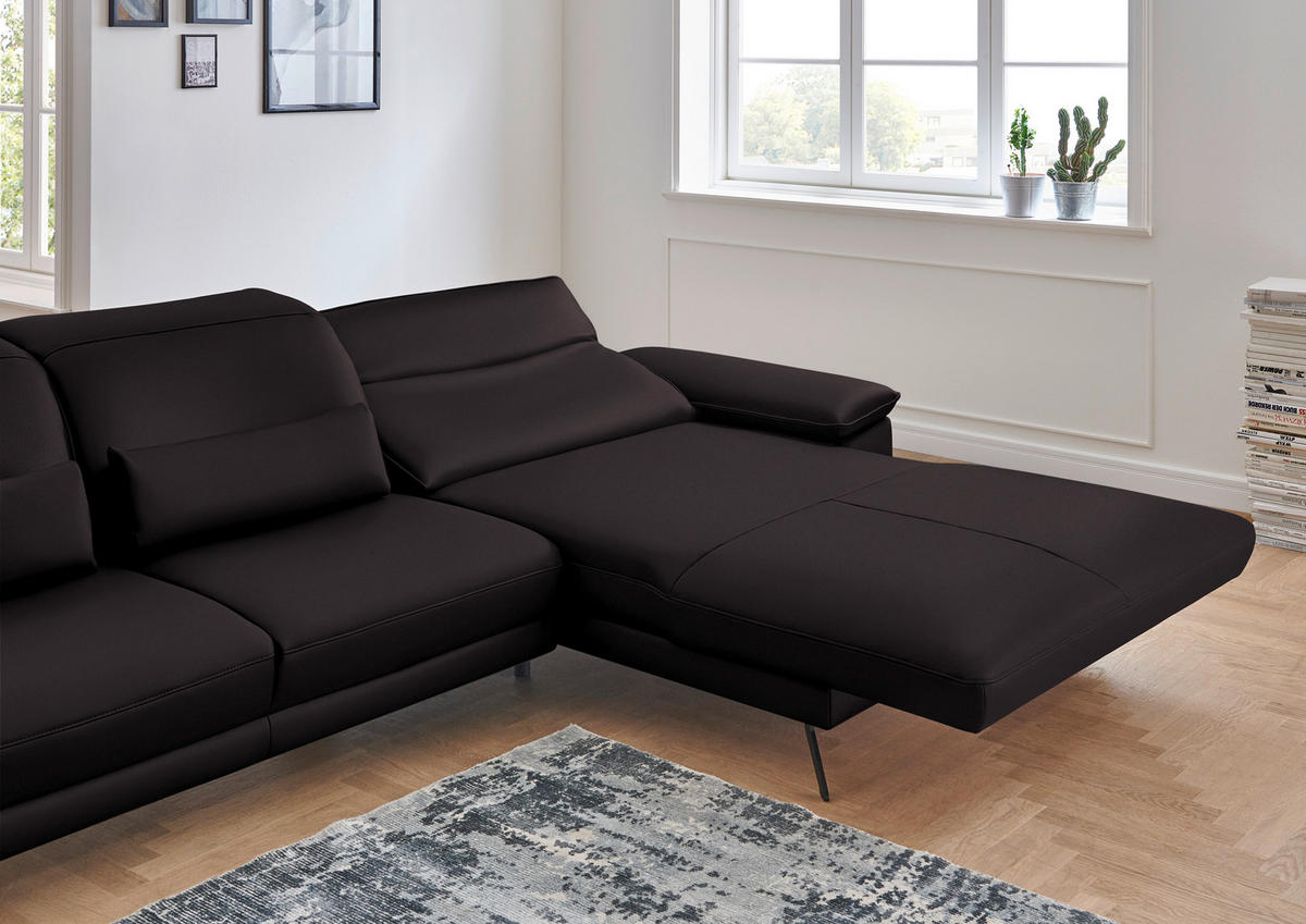 ECKSOFA in Echtleder Dunkelbraun  - Dunkelbraun/Schwarz, Design, Leder/Metall (328/193cm) - Dieter Knoll
