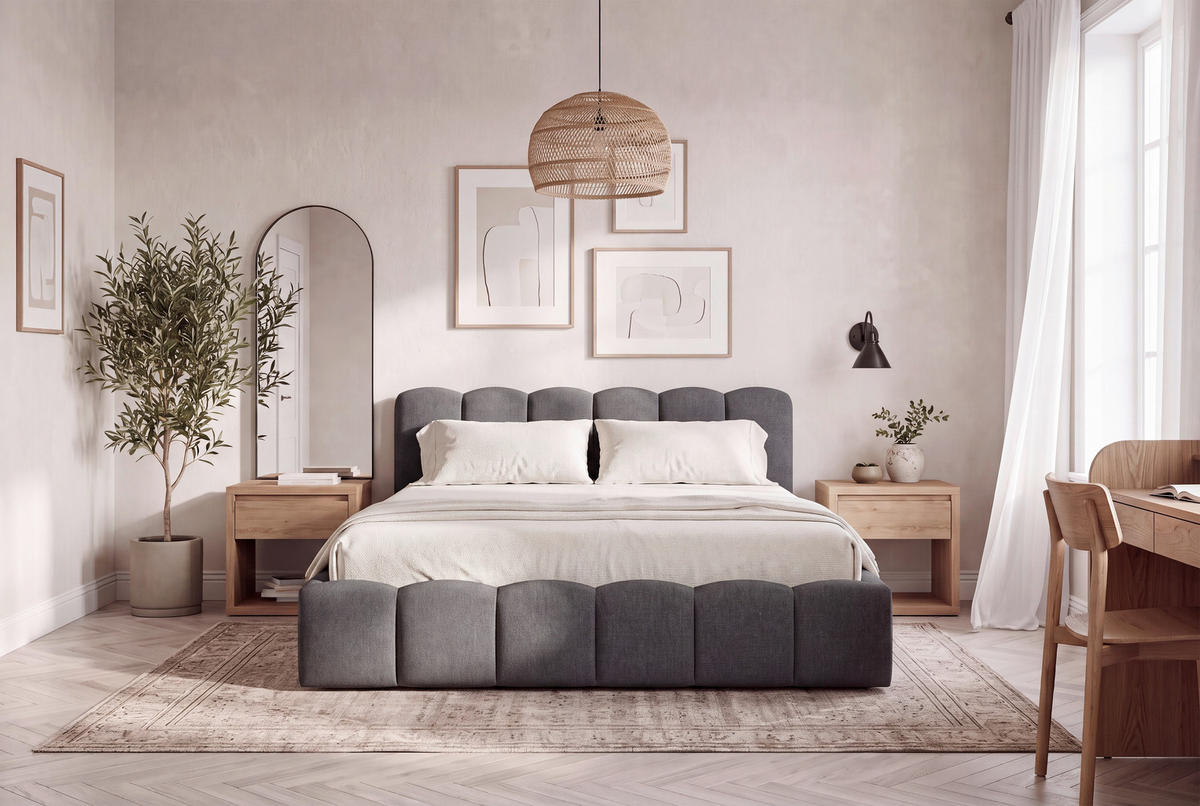 POLSTERBETT 140/200 cm  Grau  - Schwarz/Naturfarben, Modern, Holz/Kunststoff (140/200cm) - Livetastic