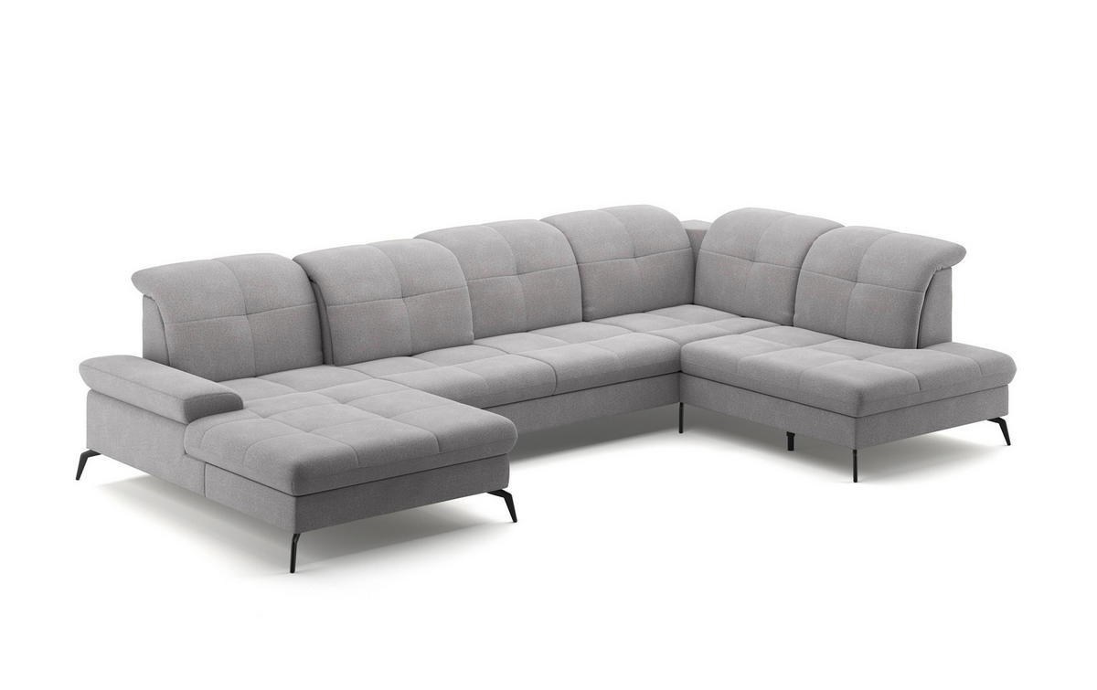 WOHNLANDSCHAFT in Flachgewebe Hellgrau  - Hellgrau/Schwarz, Konventionell, Textil/Metall (185/357/231cm) - Sit & More