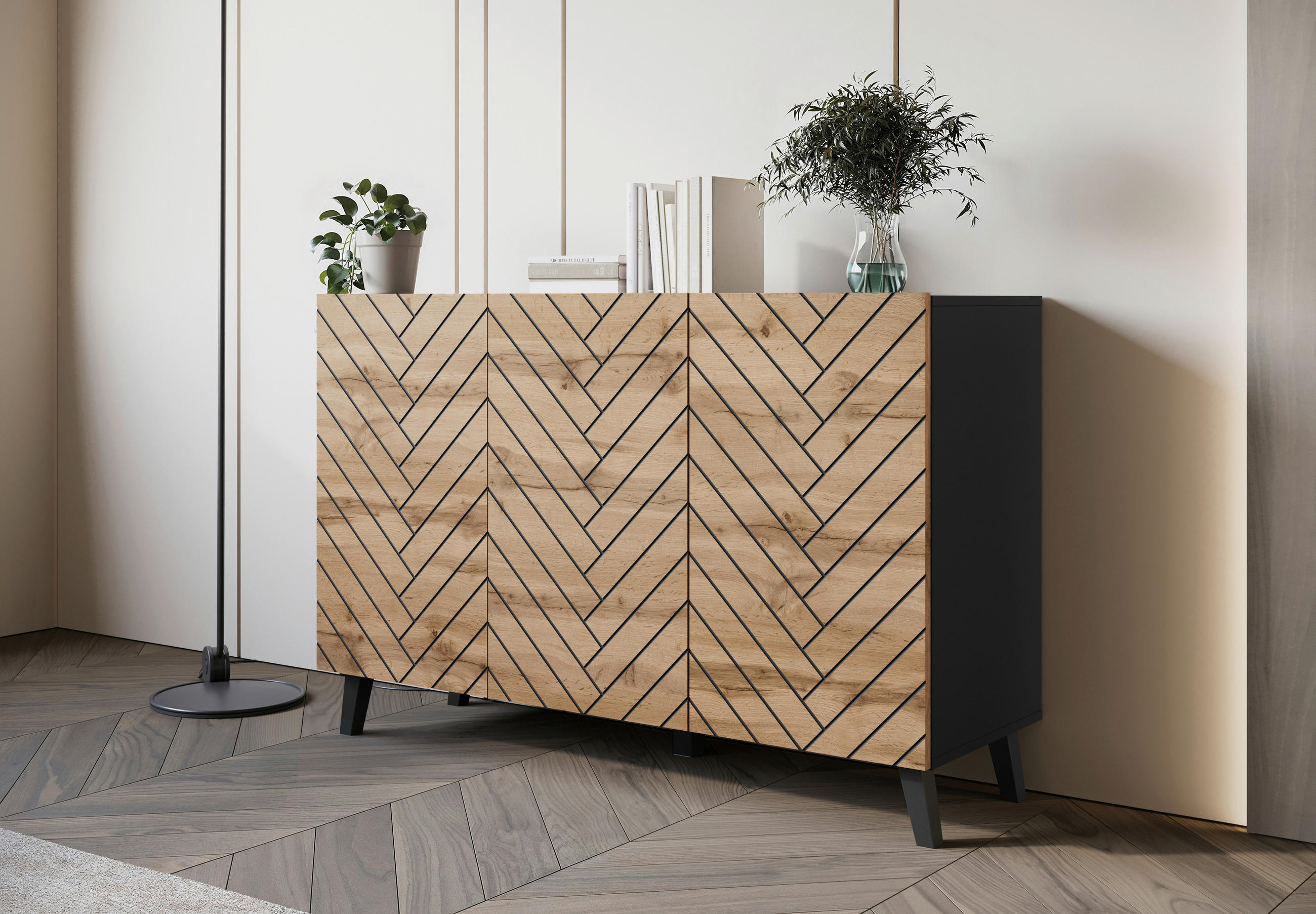 SIDEBOARD  in 120/76/39 cm  - Eiche Wotan/Schwarz, Trend, Holzwerkstoff (120/76/39cm) - Livetastic