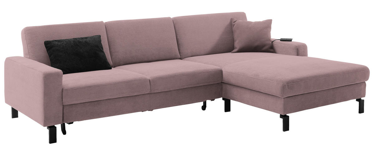 ECKSOFA in Cord Altrosa  - Schwarz/Altrosa, Design, Textil/Metall (298/185-209cm) - Pure Home Lifestyle