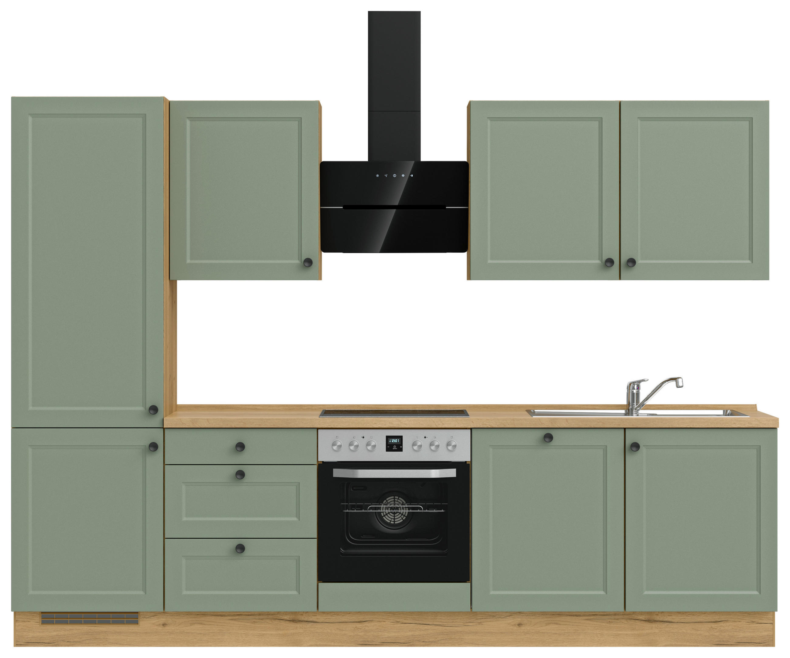 KÜCHENLEERBLOCK 300 cm   in Grün, Eichefarben  - Eichefarben/Schwarz, MODERN, Holzwerkstoff/Metall (300cm) - Nobilia