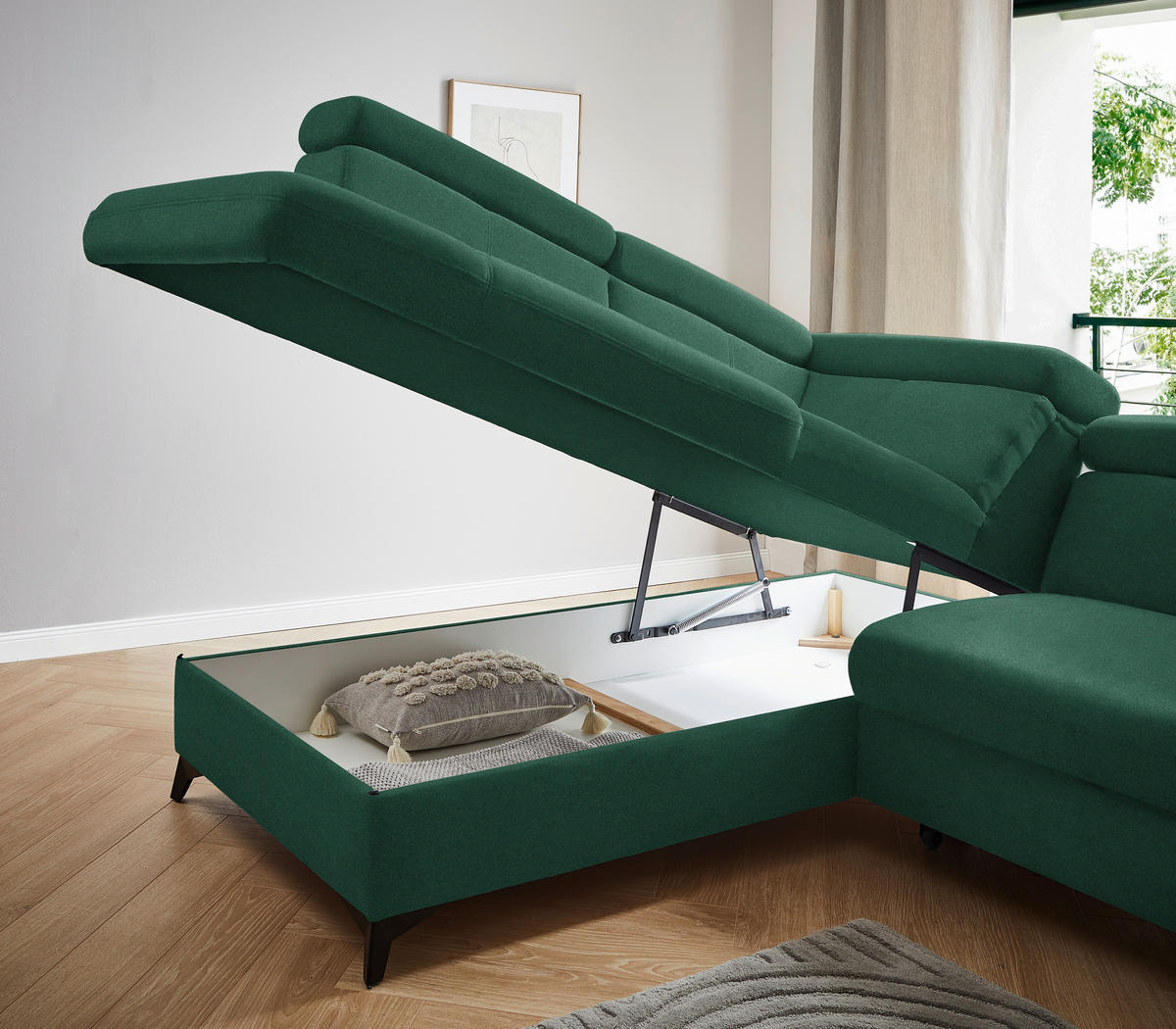 ECKSOFA PRAG in Mikrofaser Türkis  - Türkis/Schwarz, Design, Textil/Metall (203/260cm) - Stylife