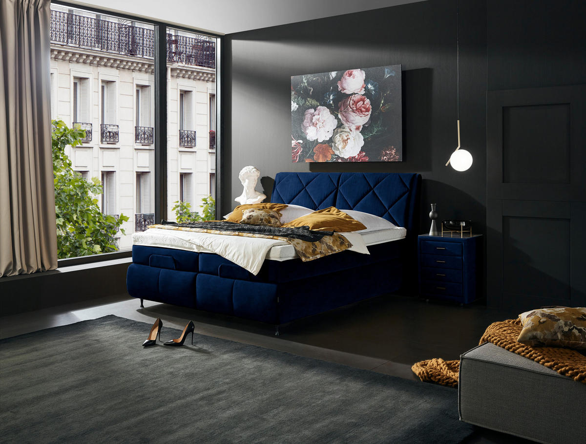 BOXSPRINGBETT 180/200 cm  in Dunkelblau  - Schwarz/Dunkelblau, KONVENTIONELL, Textil/Metall (180/200cm) - Dieter Knoll