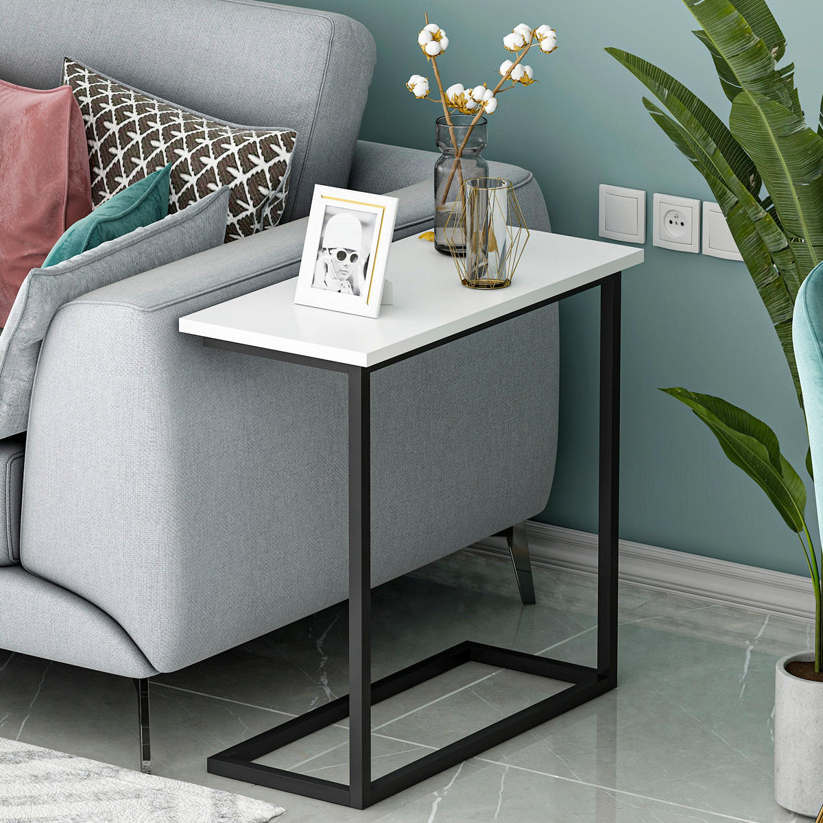 BEISTELLTISCH 64/30/62 cm Narin Beistelltisch Weiß rechteckig  - Schwarz/Weiß, Design, Holzwerkstoff/Metall (64/30/62cm) - Livetastic