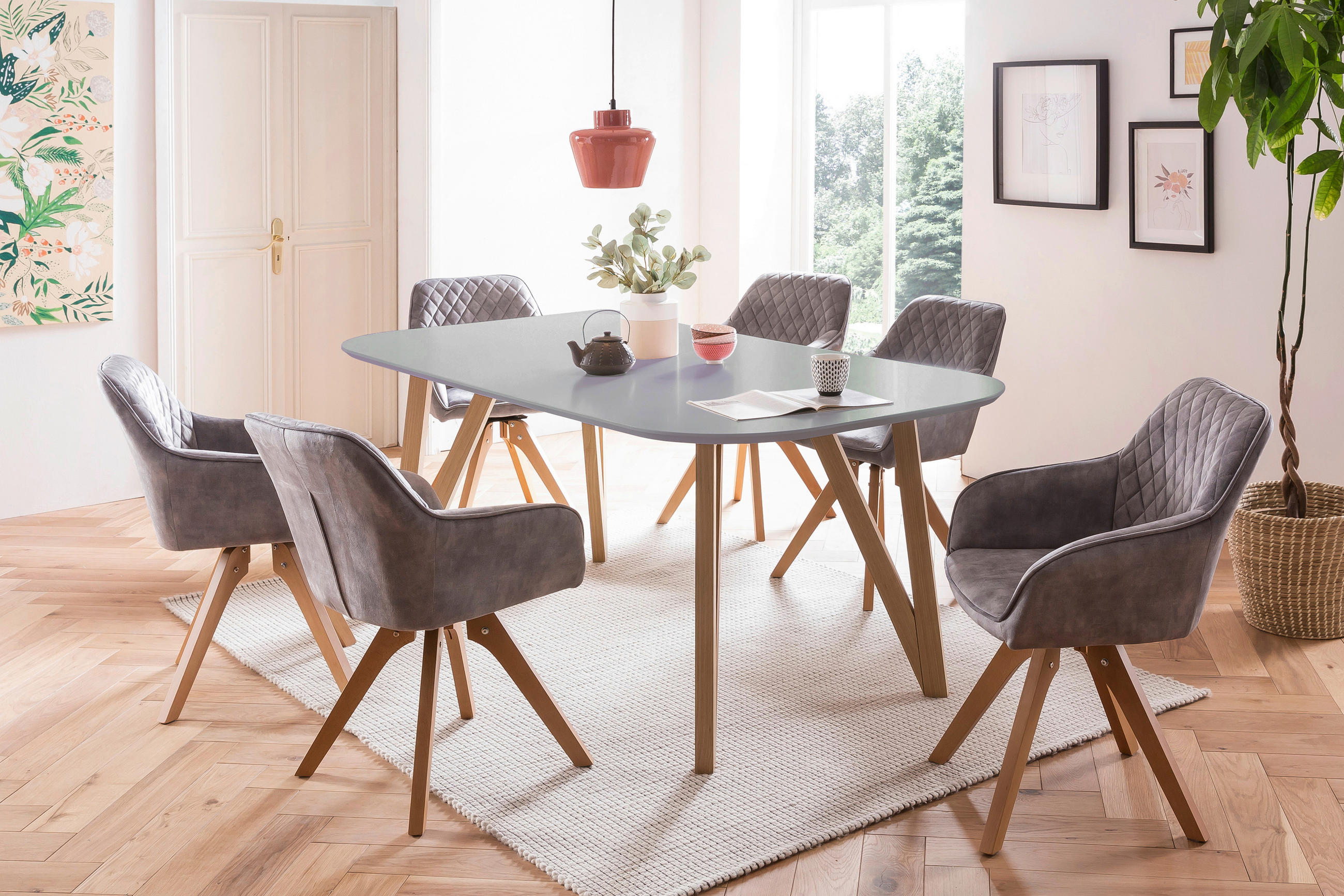 TISCHGRUPPE Grau  - Naturfarben/Grau, MODERN, Holz/Textil (180/90/76cm) - Livetastic