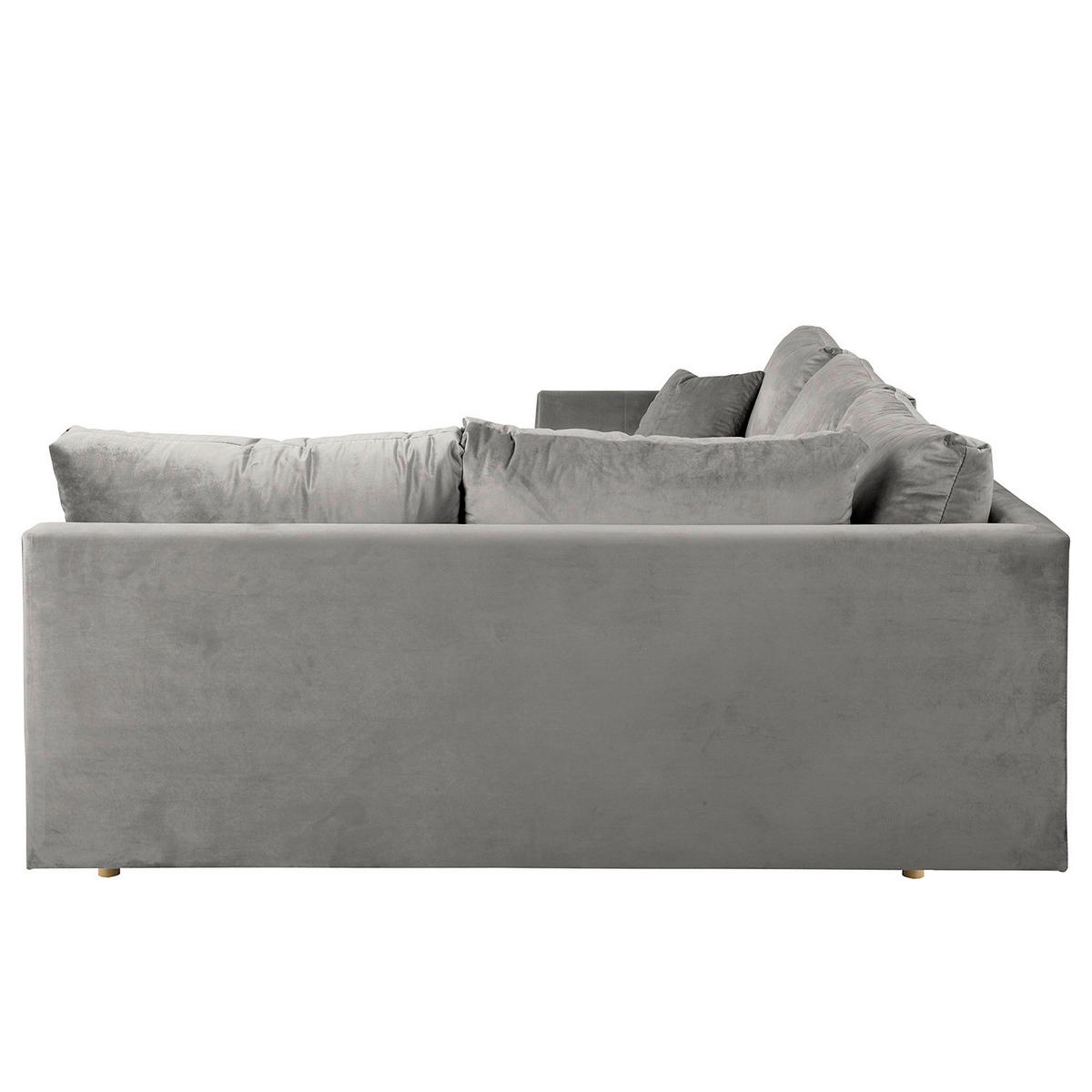 ECKSOFA inkl. Hocker Ariella Grau Samt Rückenkissen, Hocker  - Naturfarben/Grau, Design, Holz/Textil (231/161cm) - Livetastic
