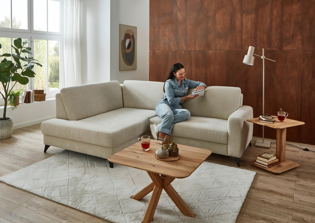 ECKSOFA Beige Chenille  - Beige/Schwarz, Design, Textil/Metall (182/239cm) - Valnatura