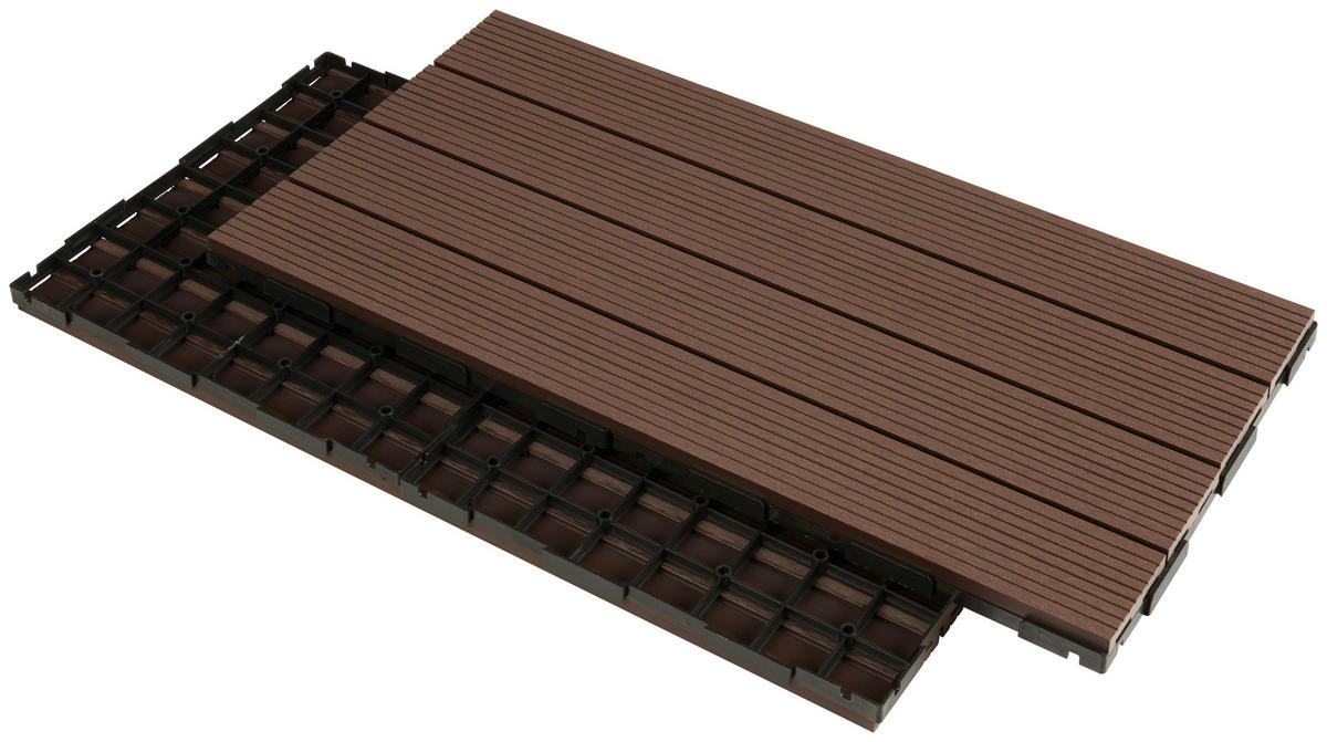 TERRASSENFLIESE Grau, Dunkelbraun 6 Stück  - Dunkelbraun/Grau, Basics, Kunststoff (60/30/2cm) - Ambia Garden