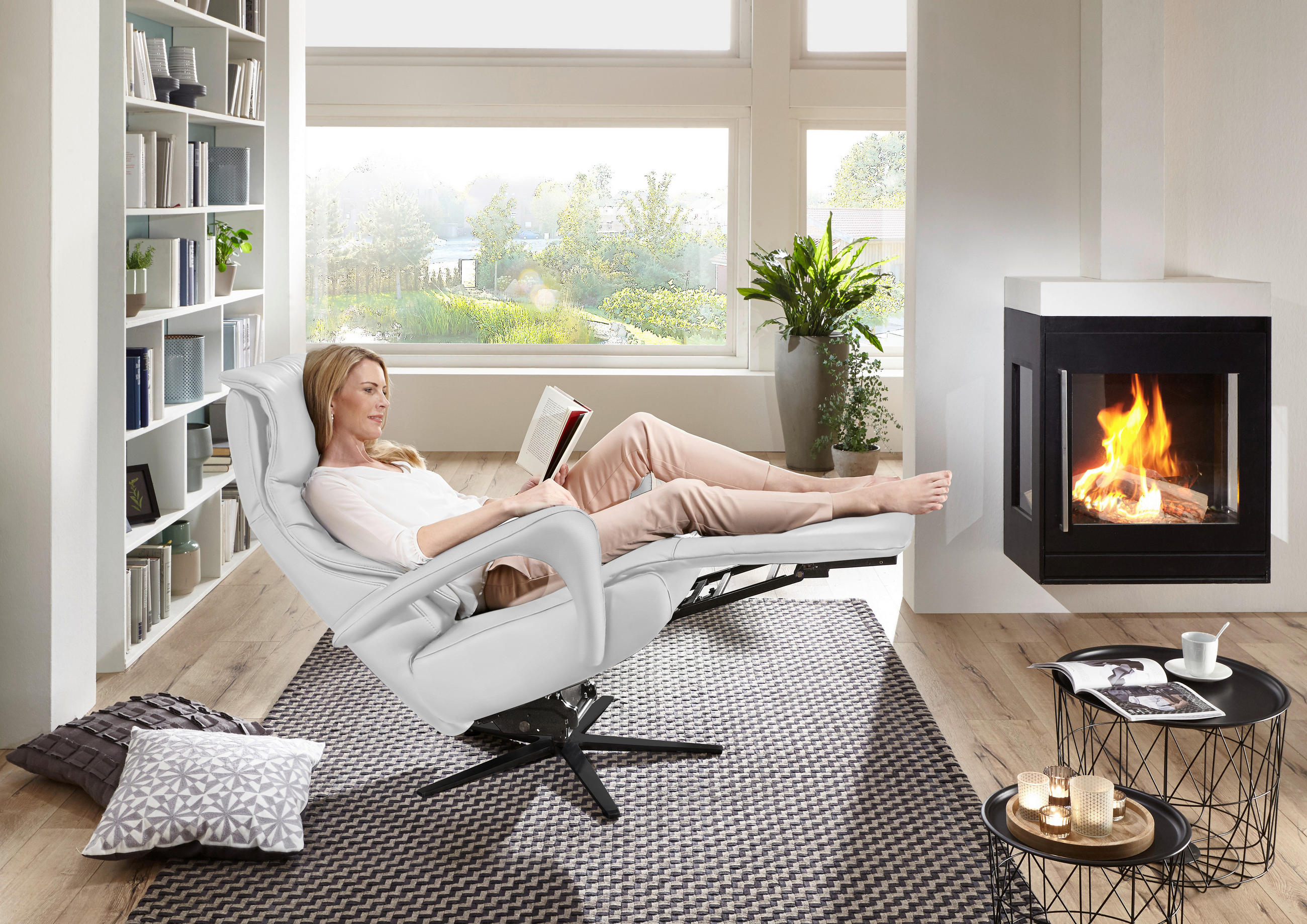 RELAXSESSEL Leder Weiss  - Weiss/Schwarz, Design, Leder/Metall (75/106/88cm) - Dieter Knoll