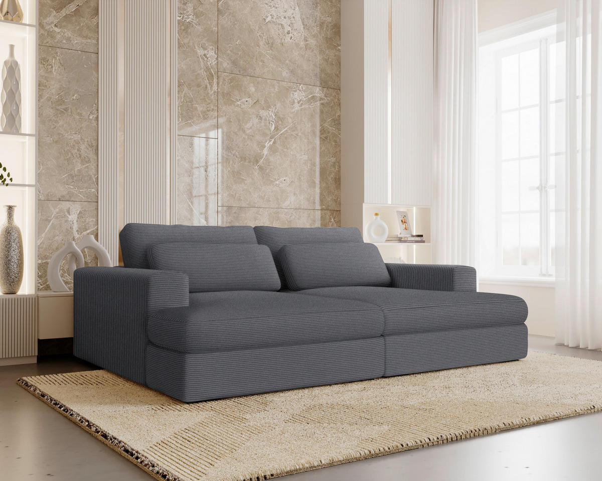 BIGSOFA in Cord Dunkelgrau  - Dunkelgrau/Schwarz, Design, Textil (223/80/158cm) - Lomoco