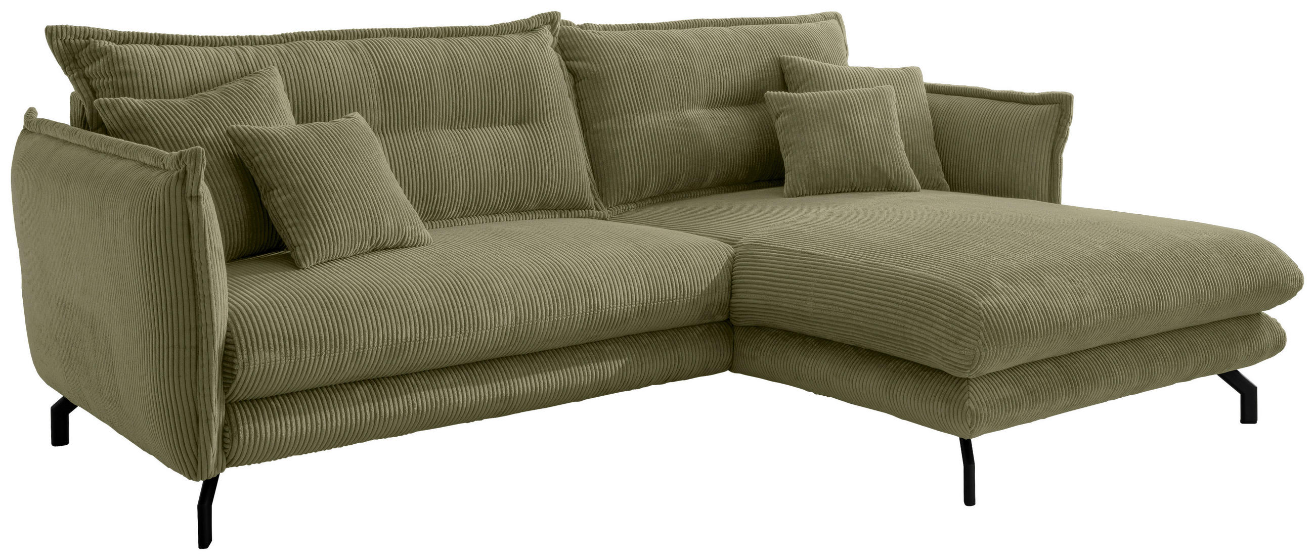 ECKSOFA  Cord Olivgrün  - Schwarz/Olivgrün, Modern, Textil/Metall (255/180cm) - P & B