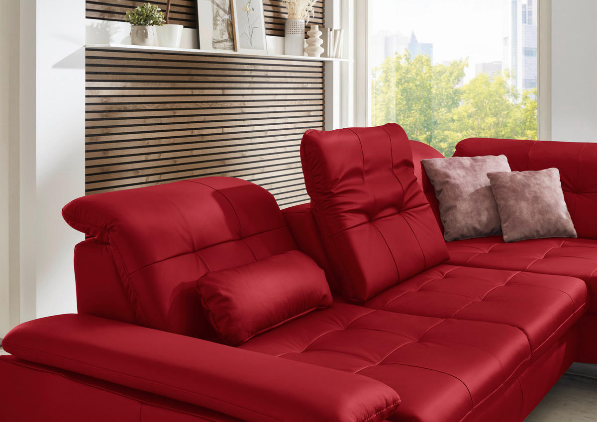 ECKSOFA in Echtleder Rot  - Rot/Alufarben, Design, Leder/Metall (309/211cm) - Beldomo Speed