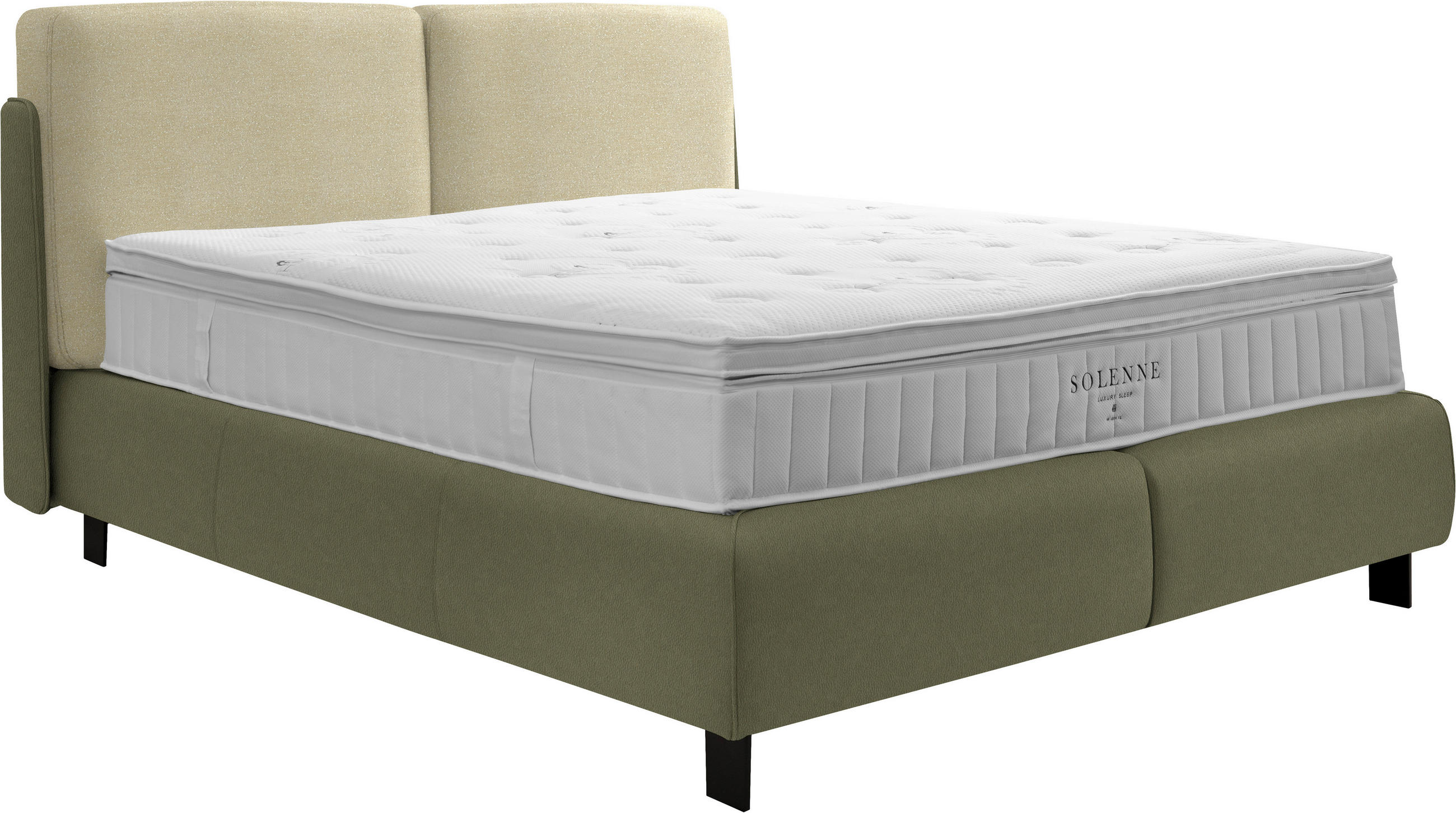BOXSPRINGBETT 160/200 cm  in Creme, Olivgrün  - Creme/Schwarz, Design, Textil/Metall (160/200cm) - Johann Jakob
