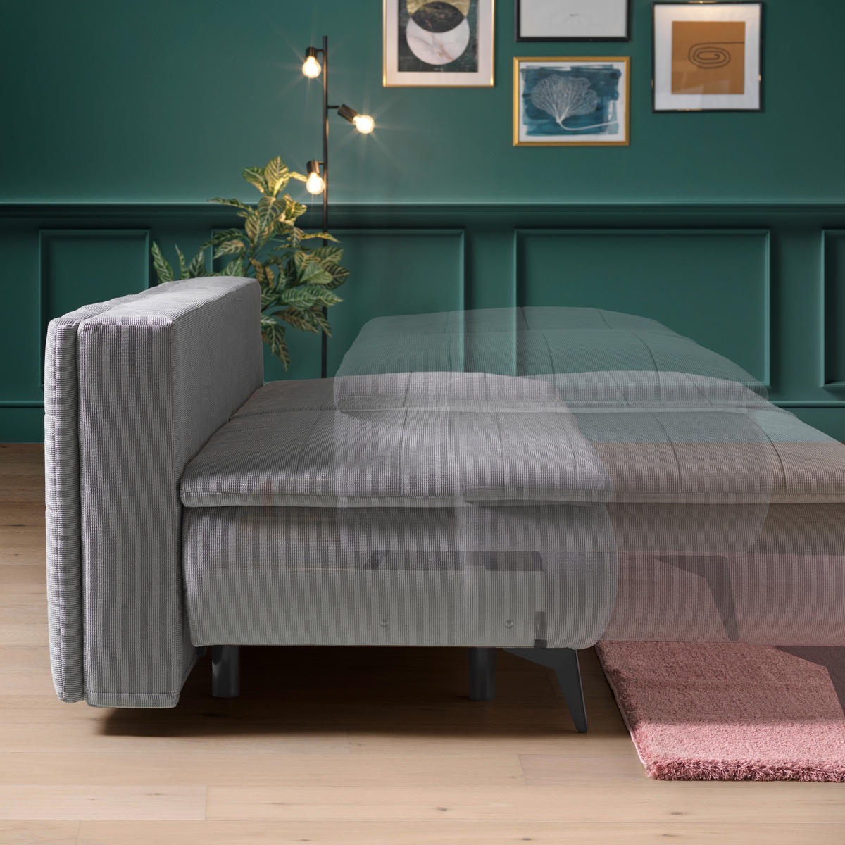 BOXSPRING SOFA siva  - siva/crna, Dizajnerski, tekstil/metal (204/93/100cm) - Novel