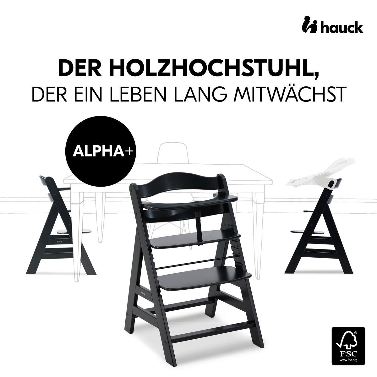 HOCHSTUHL ALPHA + Schwarz  - Schwarz, Basics, Holz (56/77/48cm) - Hauck