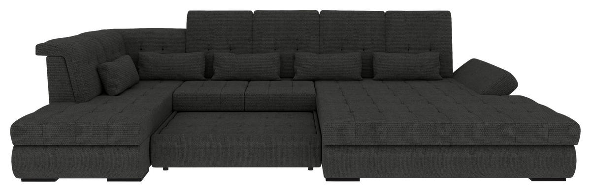 WOHNLANDSCHAFT Graphitfarben Struktur  - Schwarz/Graphitfarben, KONVENTIONELL, Kunststoff/Textil (222/358/212cm) - Carryhome