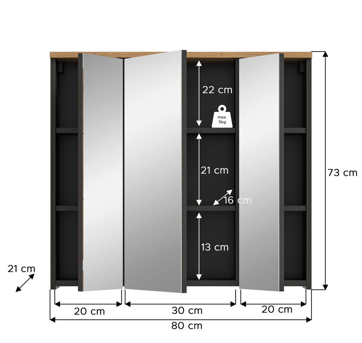OMARA Z OGLEDALOM 80/73/21 cm  - Moderno, steklo/leseni material (80/73/21cm) - MID.YOU