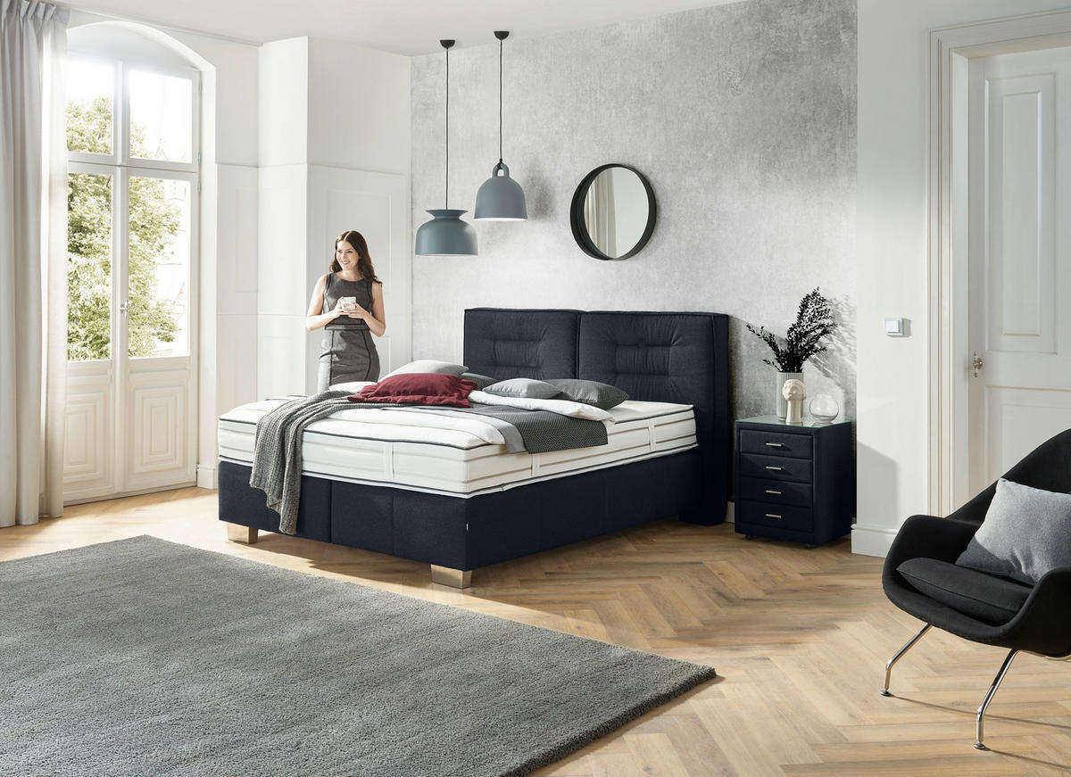 BOXSPRINGBETT 180/200 cm  in Dunkelblau  - Chromfarben/Dunkelblau, Konventionell, Textil (180/200cm) - Dieter Knoll