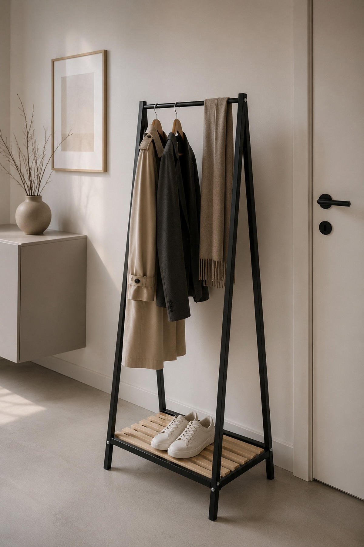 GARDEROBENSTÄNDER in Schwarz, Kieferfarben 53/162/42 cm   - Schwarz/Kieferfarben, Design, Holz/Metall (53/162/42cm)