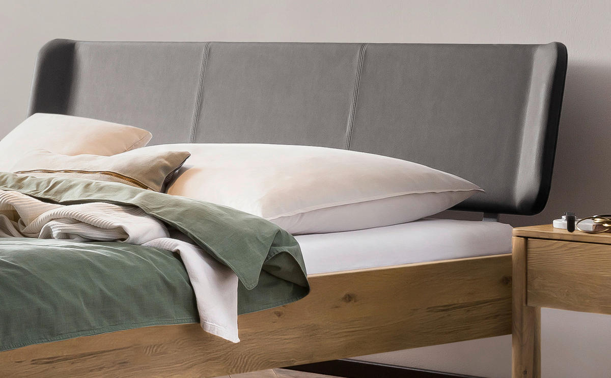 BETT 140/200 cm  in Dunkelgrau, Wildeiche   - Wildeiche/Dunkelgrau, Modern, Holz/Textil (140/200cm) - Hasena