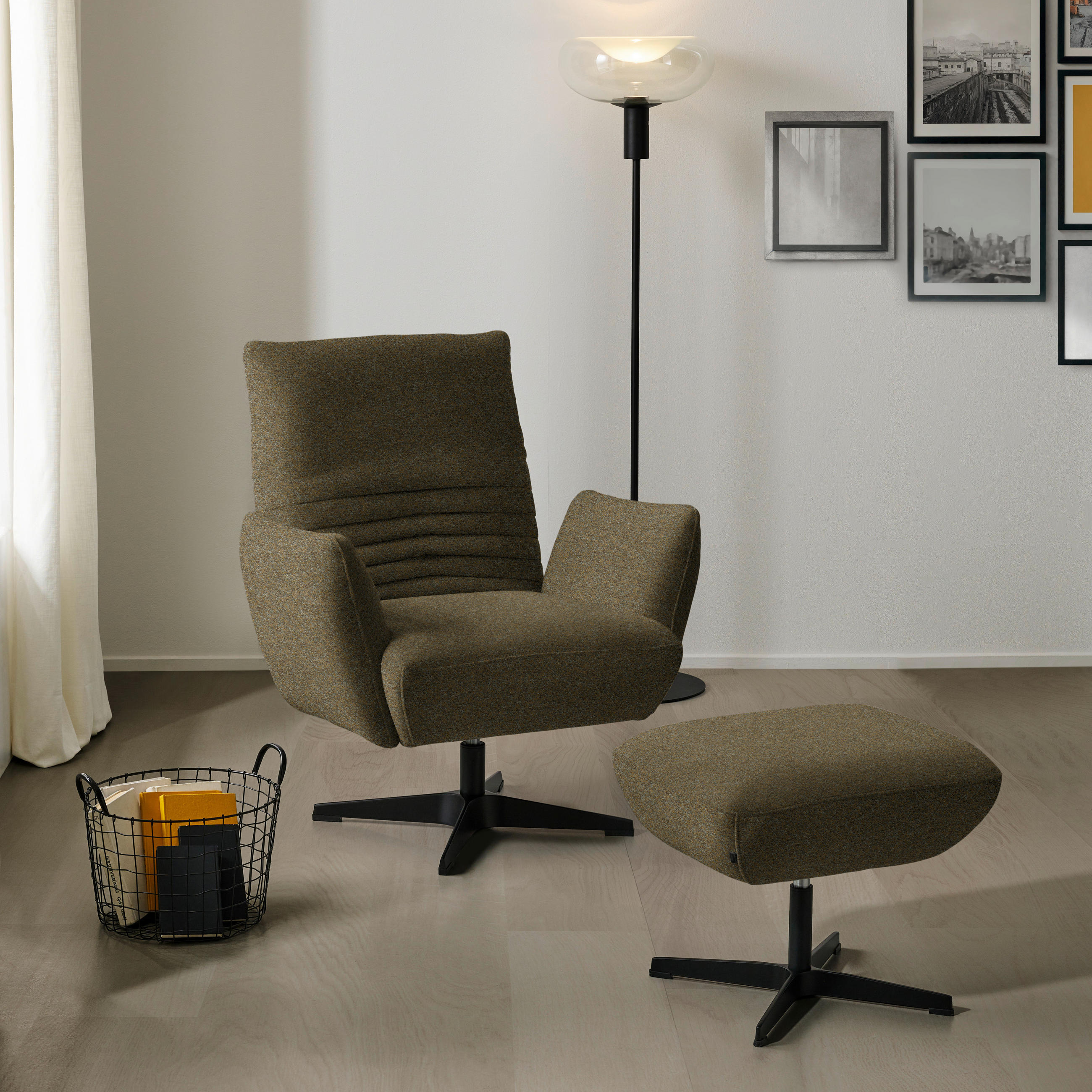 SESSEL in Bouclé Khaki  - Khaki/Schwarz, Design, Textil/Metall (60/94/86cm) - Dieter Knoll