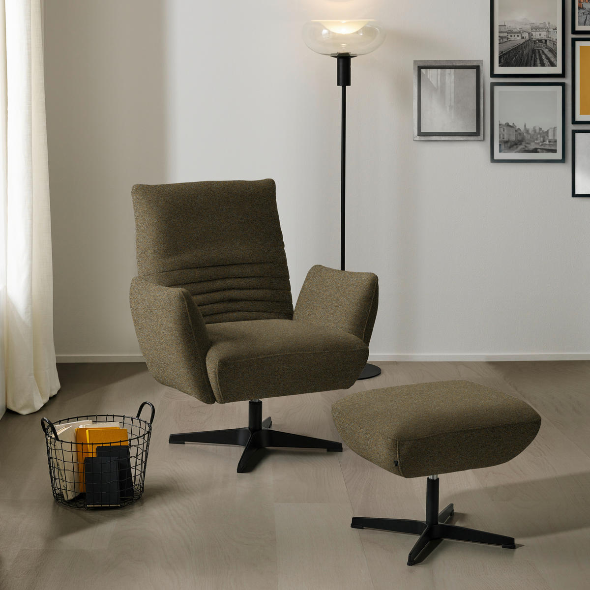 SESSEL in Bouclé Khaki  - Khaki/Schwarz, Design, Textil/Metall (60/94/86cm) - Dieter Knoll