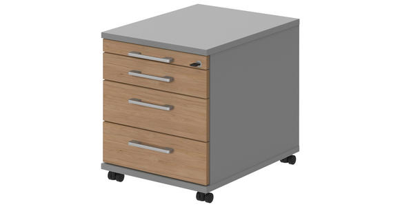 ROLLCONTAINER Grau, Eichefarben, Alufarben - Eichefarben/Alufarben, KONVENTIONELL, Holzwerkstoff/Metall (42,7/54,4/60cm) - Moderano