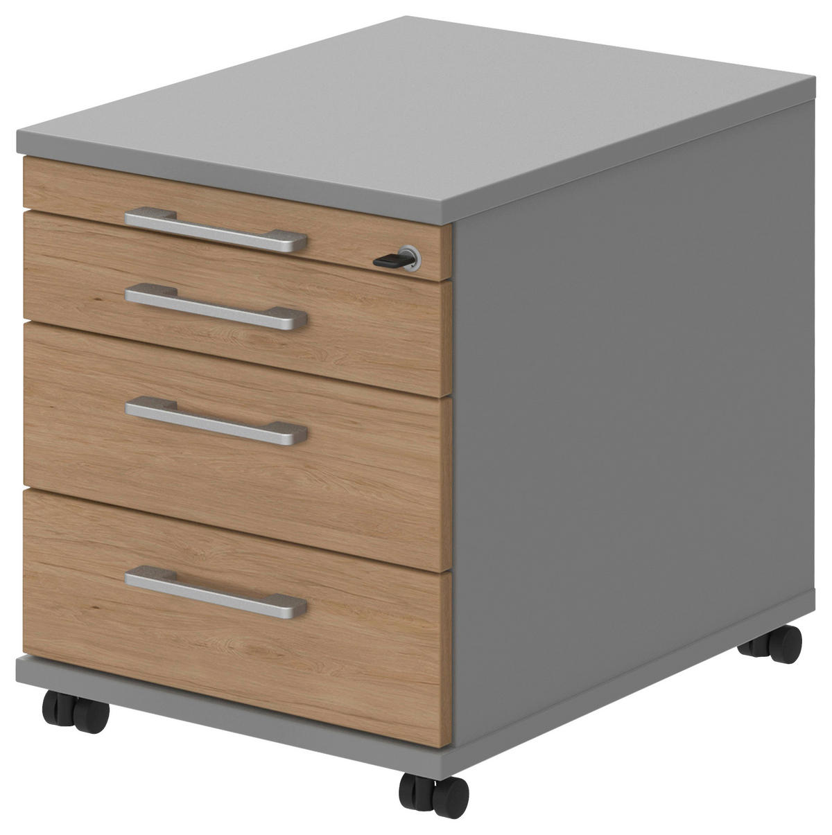 ROLLCONTAINER 42,7/54,4/60 cm  - Eichefarben/Alufarben, Konventionell, Holzwerkstoff/Metall (42,7/54,4/60cm) - Moderano