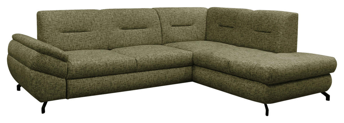 ECKSOFA in Struktur, Plüsch Grün  - Schwarz/Grün, Design, Textil/Metall (274/201cm) - MID.YOU