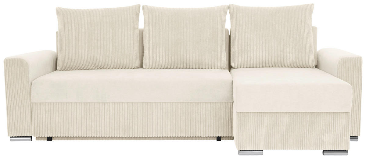 ECKSOFA in Cord, Mikrofaser Creme  - Chromfarben/Creme, Design, Kunststoff/Textil (239/141cm) - Livetastic